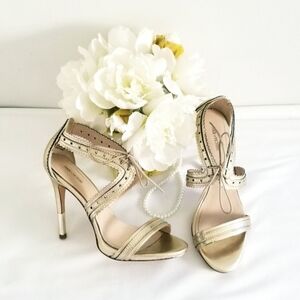 Pour La Victoire Shanna Metallic Gold Lace Up Detail Strappy Heels